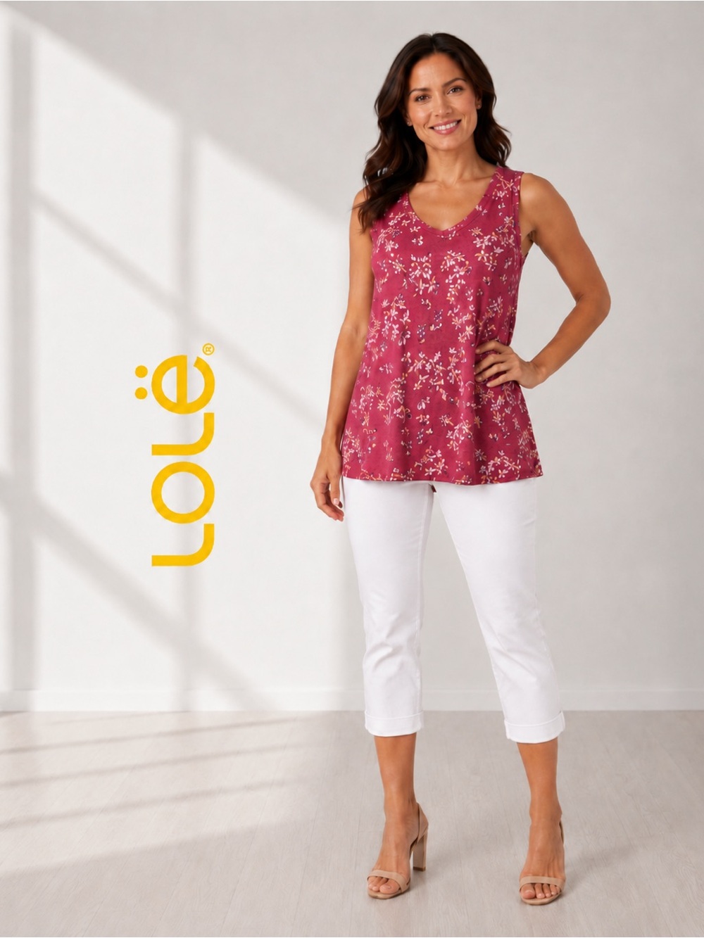 •NWT Lolë Earth Red Romantic Floral V-Neck Tank Top Modal | Medium